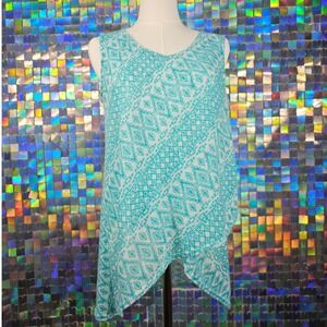 Peck & Peck‎ Turquoise Geometric Print Sleeveless Tunic Top